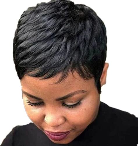 ROMOZ 7in Short Human Hair Pixie Cut Wig - Layered Black Wavy for Black ...