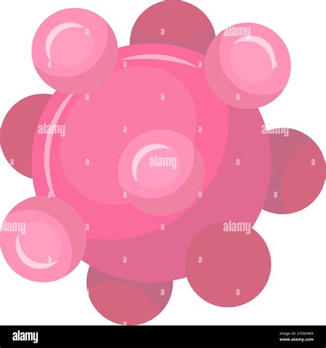Pink virus cell with smaller circles attached around a larger central sphere representing ...