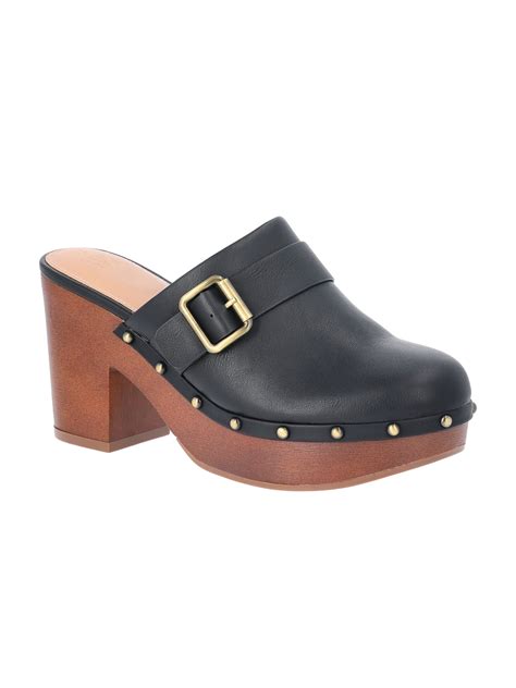 Time and Tru Women's Faux Leather Heeled Clogs - Walmart.com