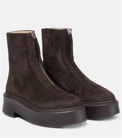 The Row Zipped Boot 1 Suede Ankle Boots in Brown | Lyst