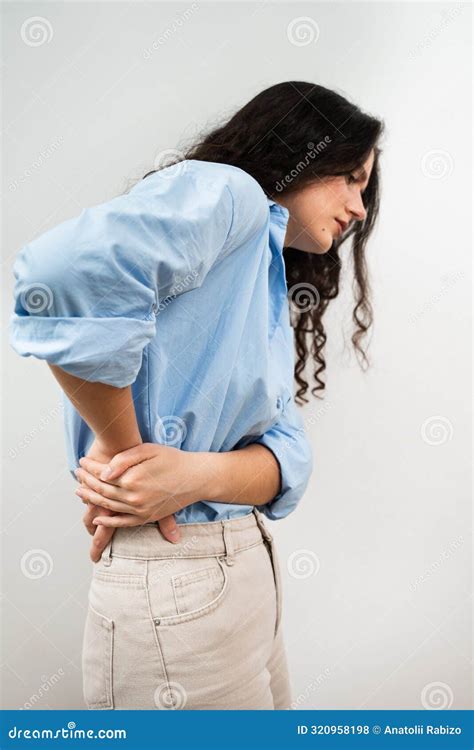 Attractive Woman Feel Backache Spine Pain because of UTI Pyelonephritis Disease. Kidney ...