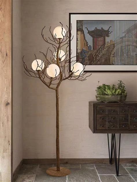 Nordic Style Tree Branch Floor Lamp With White Moon Bubble Glass Light ...