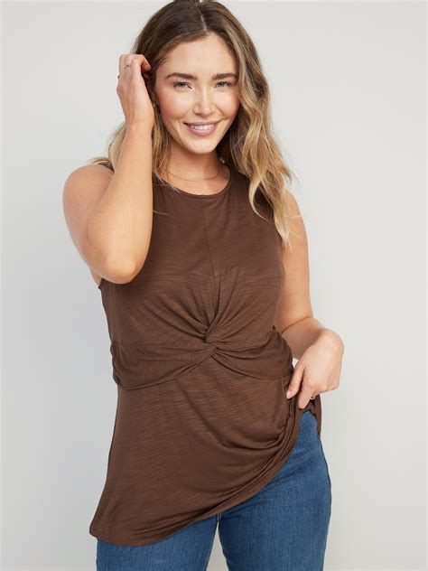 Maternity Sleeveless Slub-Knit Twist-Front Double-Layer Nursing T-Shirt ...