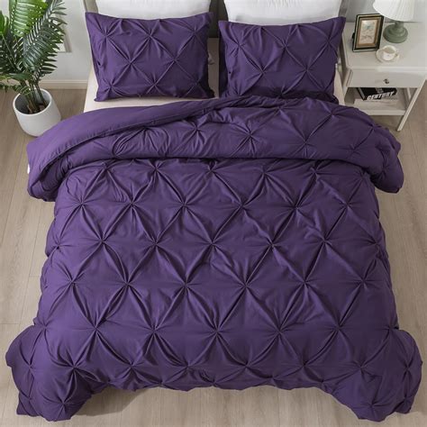 Amazon.com: Andency Purple Comforter Set Queen Size, 3 Pieces Pintuck ...