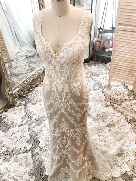 Belle Scalloped Lace Beaded Wedding Dress Draped Beaded | Etsy