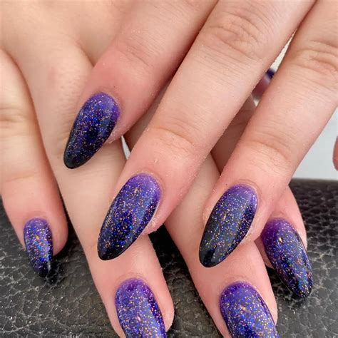 Purple Gel Nail Designs Dark Purple With Glitter Short Length Nail Art