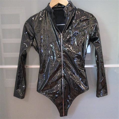 Polyurethane Long Sleeve Body Suit Wet Look | Long sleeve bodysuit, Wet ...