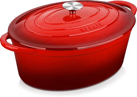 Velaze 7.5 QT Enameled Oval Dutch Oven Pot with Lid, Cast Iron Dutch ...