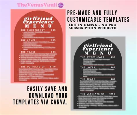 Onlyfans GFE Menu + Promo Template | Adult Content Creator Girlfriend ...