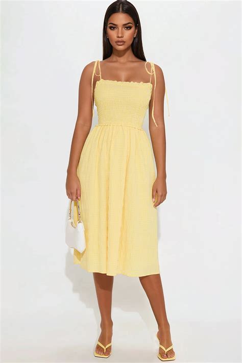 Sun Beam Smocked Midi Dress - Yellow | Fashion Nova