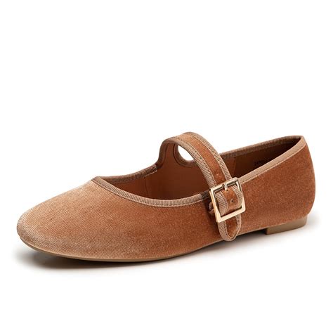 Trary Women's Brown Ballet Flats,Square Toe Velvet Mary Jane Shoes ...