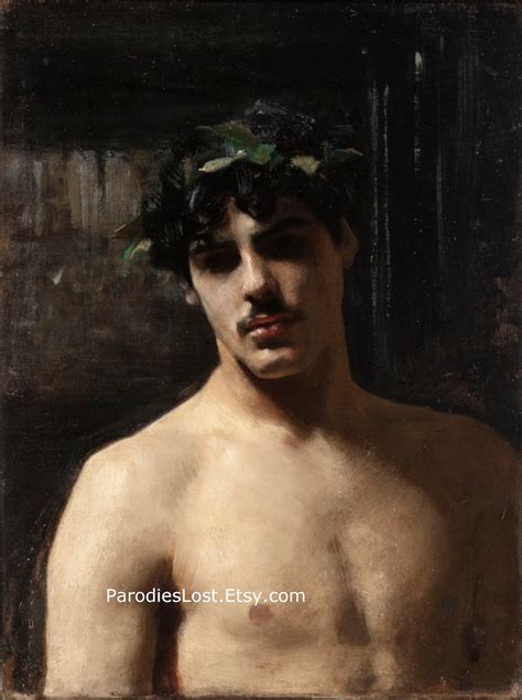 SHIRTLESS MALE Semi NUDE John Singer Sargent Print Oil Painting Man Wearing Laurels Naked Nudity ...