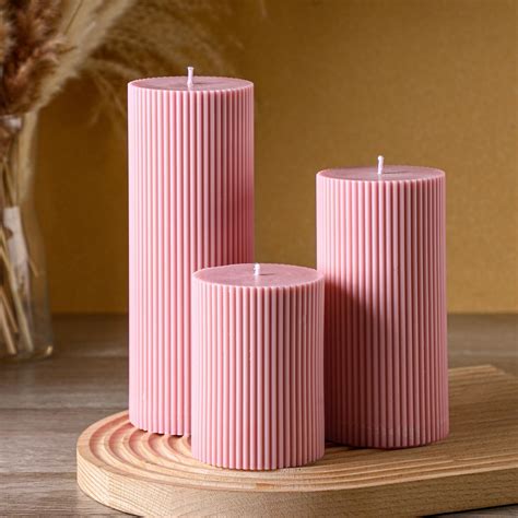 Amazon.com: MTLEE Ribbed Pillar Candles Set of 3, Width 3"" High 4"" 6 ...