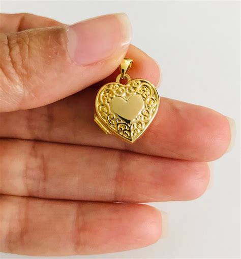 14K Solid Gold 20mm Heart Locket Pendant, Small 14K Gold Heart Locket ...