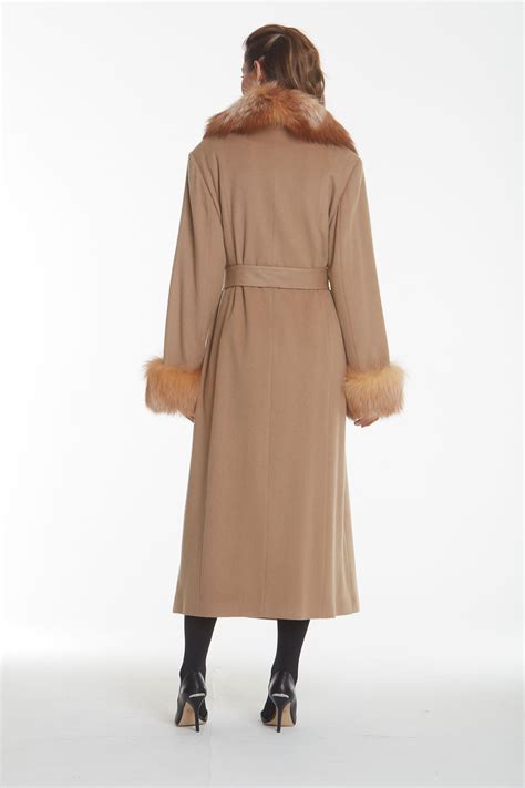Camel Cashmere Coat – Crystal Fox Collar and Cuffs -Plus Size – Madison ...