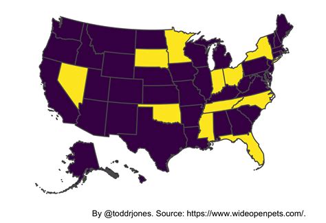 [OC] The states colored yellow are the states in which it is legal to own an OTTER (which I am ... - is it legal to own an otter