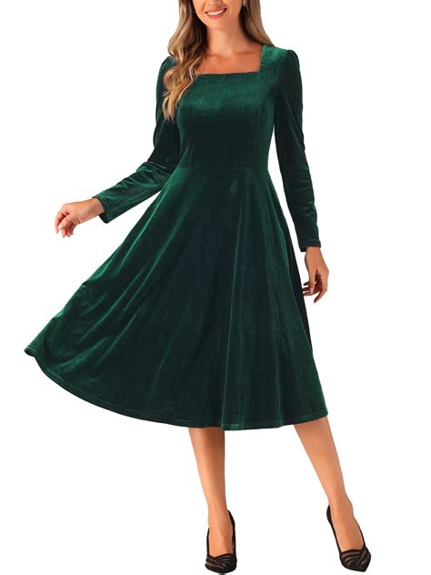 INSPIRE CHIC Women's Velvet Dress Square Neck High Waist Puff Long ...