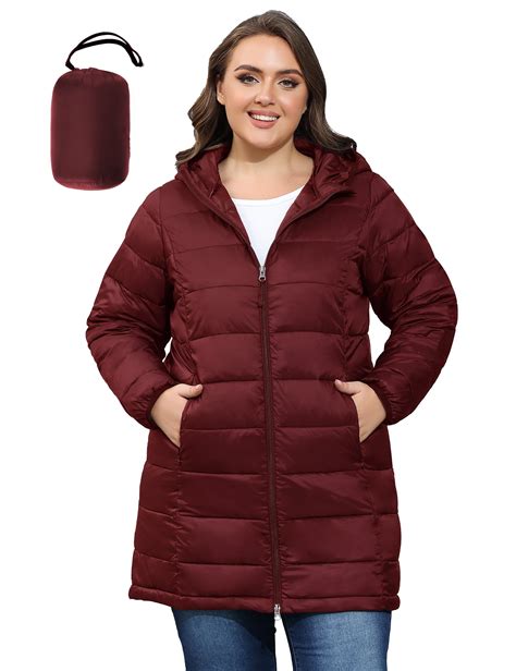 Women's Plus Size Puffer Jacket, Packable Puffer Winter Coat with Hood ...