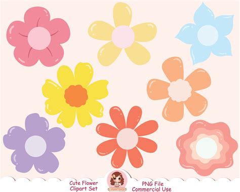 Cute Flower Vector Clipart Set, Commercial Use, Flowers Clip Art ...
