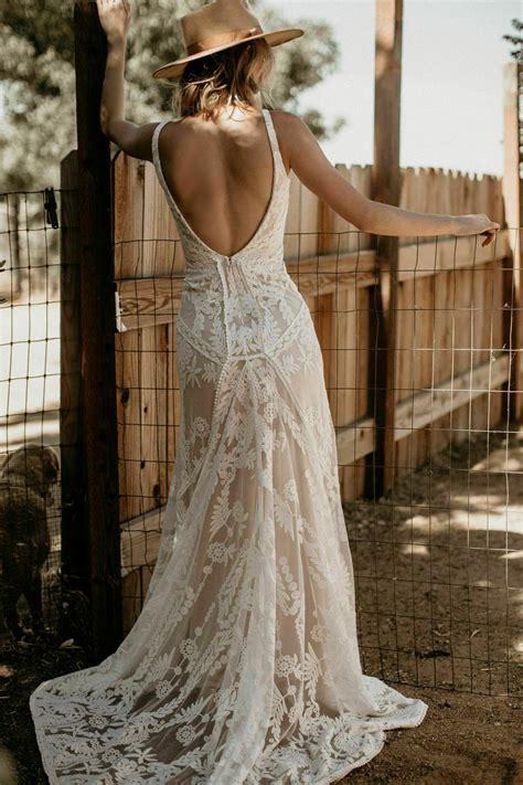 Boho Lace Back Wedding Dress - women boho wedding dress
