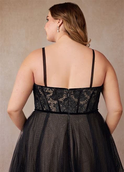 Azazie Persephone Black Nude Ball-Gown Lace Tulle Dress | Azazie