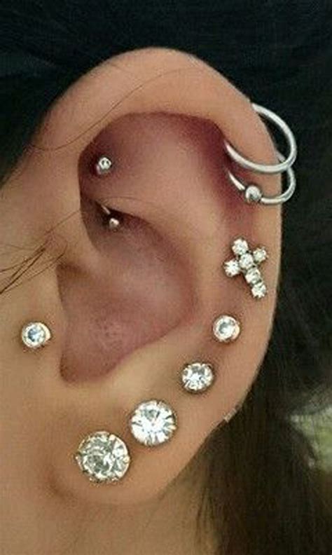 cute multiple ear piercing ideas cartilage helix rook curved barbell ...
