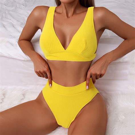 High Waisted Bikini Sets for Women Deep V Neck Swimsuits Thong Bikinis ...