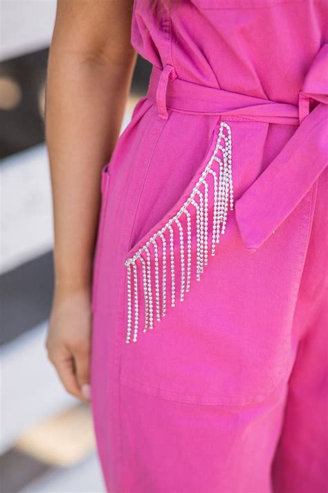 Pink Denim Jumpsuit Beaded Fringe Trim · Filly Flair