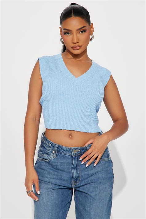 Tyla Cropped Sweater Vest - Blue | Fashion Nova