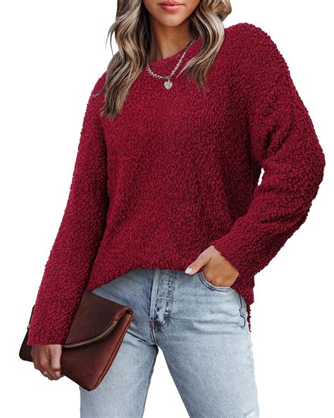 StunShow Women's Pullover Sweater Side Slit Casual Long Sleeve ...