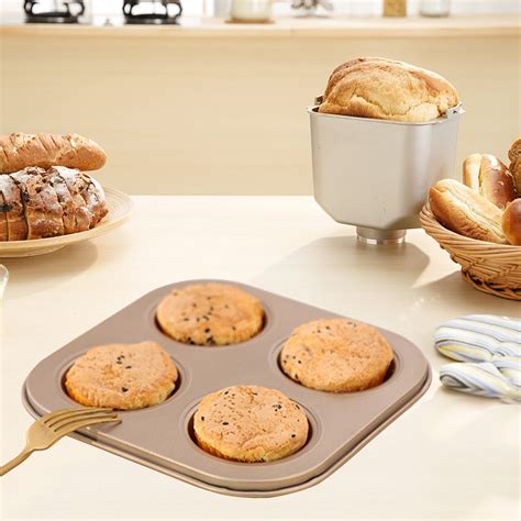 LYCAQL Large Muffin Top Pan 4 Cup Nonstick Hamburger Bun Baking Pan ...