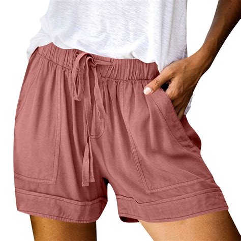 HKYNLAG Linen Womens Shorts with Pockets Drawstring Elastic Waist ...