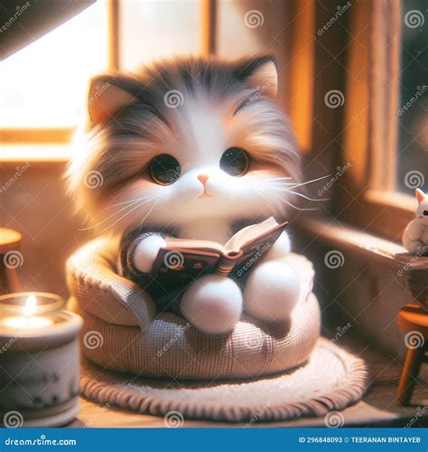 A Photo of a Cute Cat Reading a Book by Generative AI Stock ...