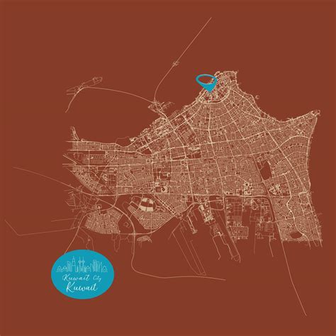 Kuwait City capital city of Kuwait,Urban Streets Roads Map with city center location pin ...