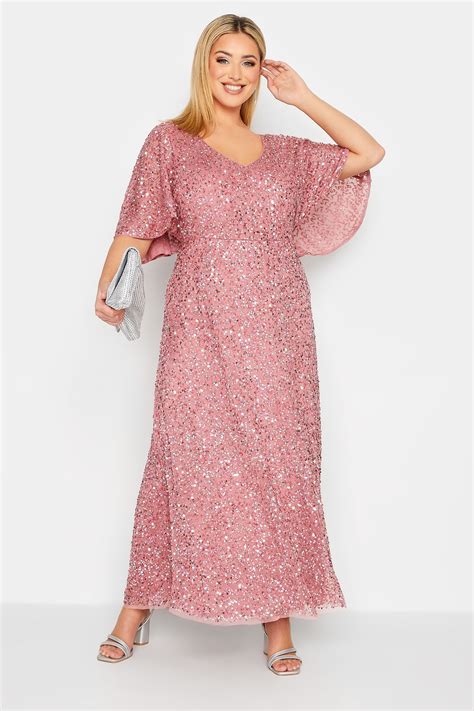 LUXE Plus Size Pink Hand Embellished Angel Sleeve Maxi Dress | Yours ...