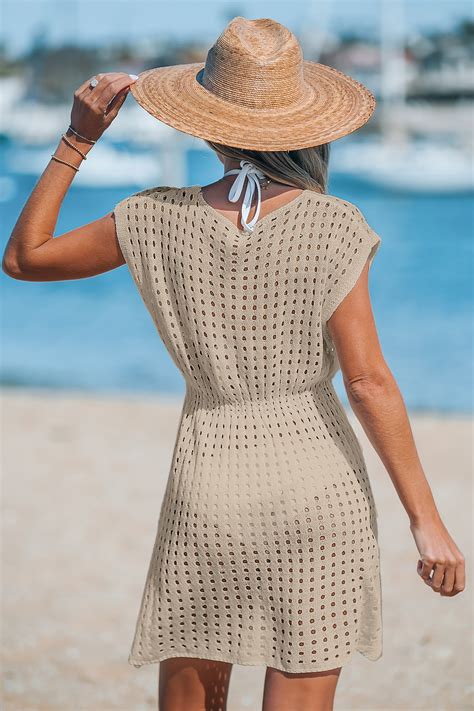 Neutral Open-Knit Cover-Up Dress