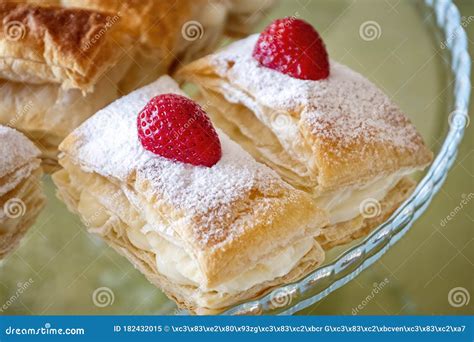 Slices of Strawberry Cream Puff Pastries Stock Image - Image of ...