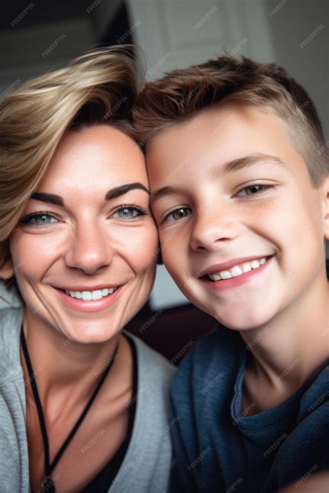 Cropped shot of a mother and her son taking selfies together created ...
