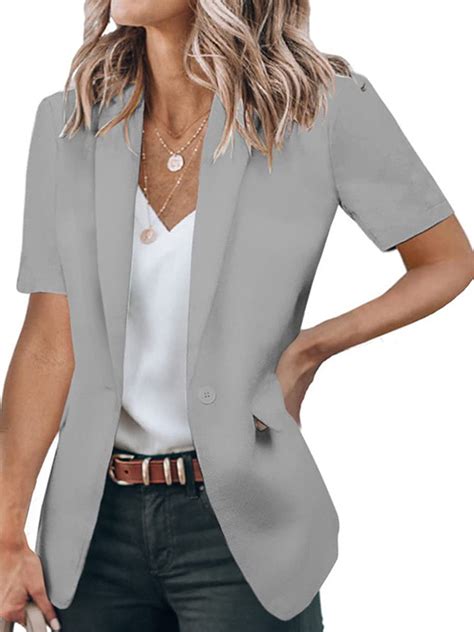 Capreze Womens Short Sleeve Blazers Open Front Work Office Jackets ...