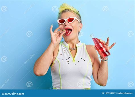 Glamour Charming Mature Woman Sucking, Licking Lollipop Stock Image ...