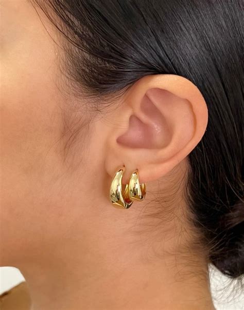 14k Gold Filled Hoop Earrings, Gold Chunky Earring Women, Gold Oval ...
