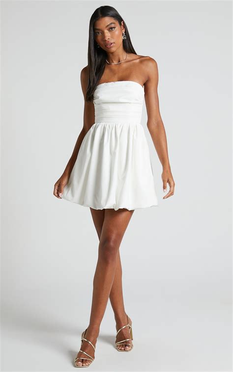 Shaima Mini Dress - Strapless Bubble Hem Dress in White | Grad dresses ...