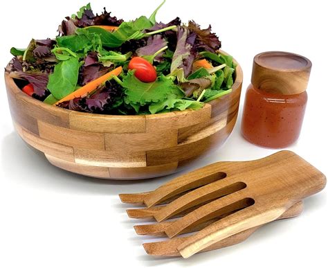 Amazon.com: Voce Wooden Salad Bowl Set with Servers and Dressing Jar ...