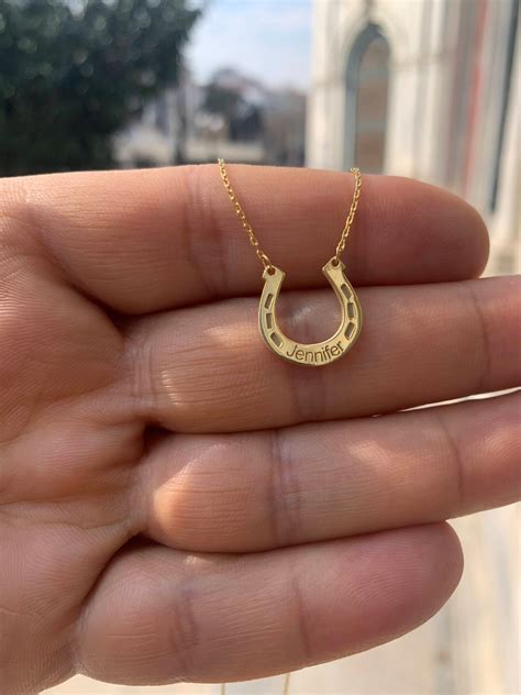 14k Gold Horseshoe Name Necklace , Custom Horseshoe Necklace , Engraved ...