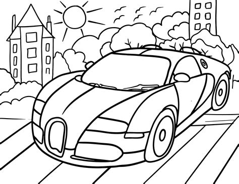 Car coloring page for kids line art vector blank printable design for children to fill in ...