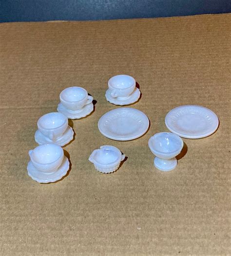Vintage Milk Glass Barbie Doll House Size Tea Set & Listed Extra Sugar ...