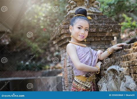 Cute Thai Girl Wearing Thai Traditional Clothing. she Posing ...