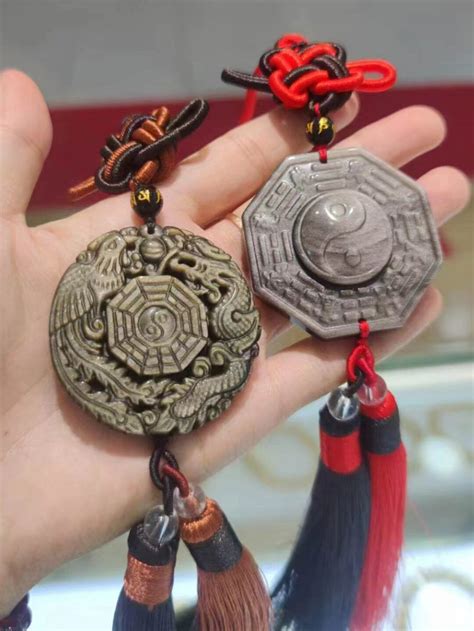 Genuine Obsidian Gemstone Car Hanging With Red Tassels Rearview Mirror Yinyang Gossip Obsidian ...