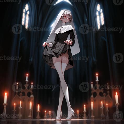 anime character dressed in nun costume standing in a dark church. generative ai. 28402745 Stock ...