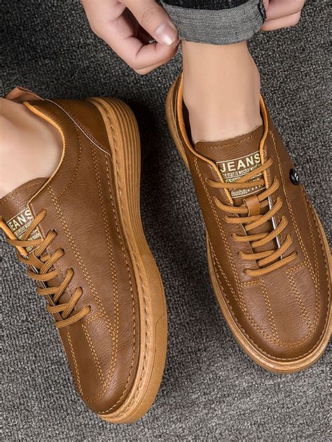 Men Stitch Decor Lace-up Front Skate Shoes | Business casual shoes ...